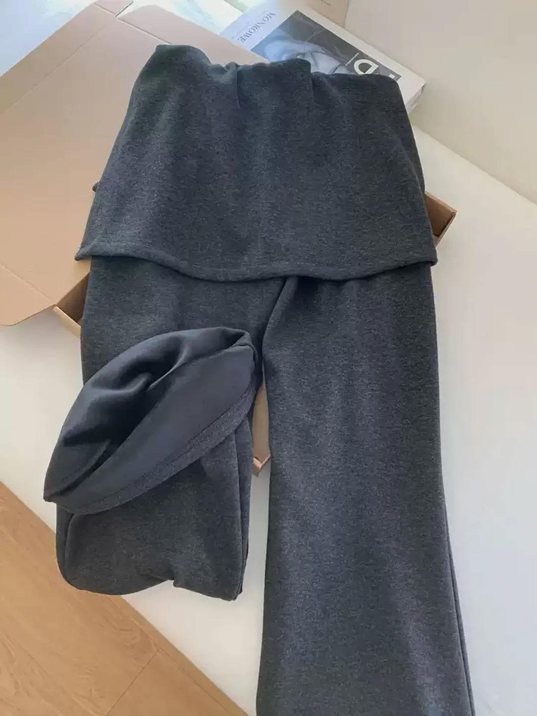 Pantalones Casuales de Pierna Recta con Forro Interior, Pantalones Largos Holgados para Mujer, Pantalones de Pierna Ancha con Falda, Cómodos y Elegantes