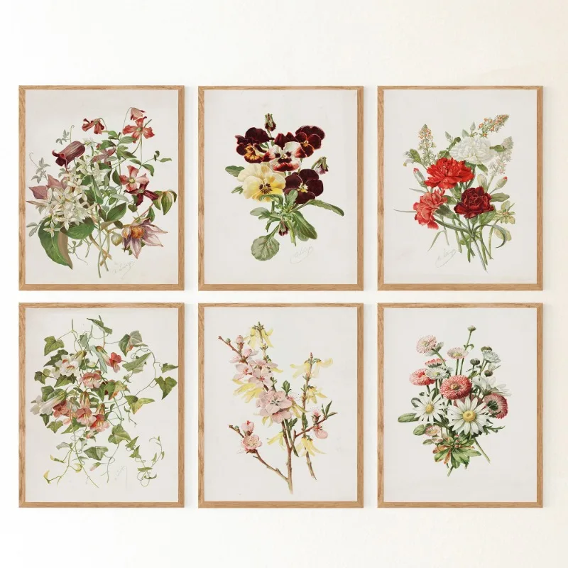 Carnation Daisy Pansies Botanical Floral Flower Wildflower Poster Canvas Printing  Living Room Bedroom Wall Art Home Dec