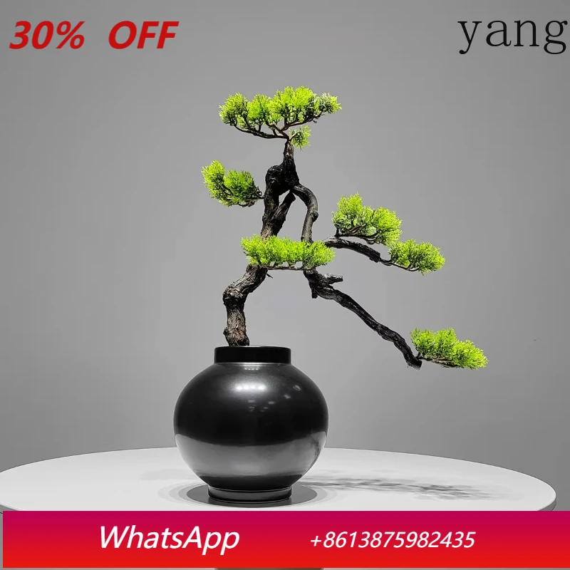 

LH new Chinese-style entrance entrance living room simulation welcome pine ceramic flower pot landscape ornament