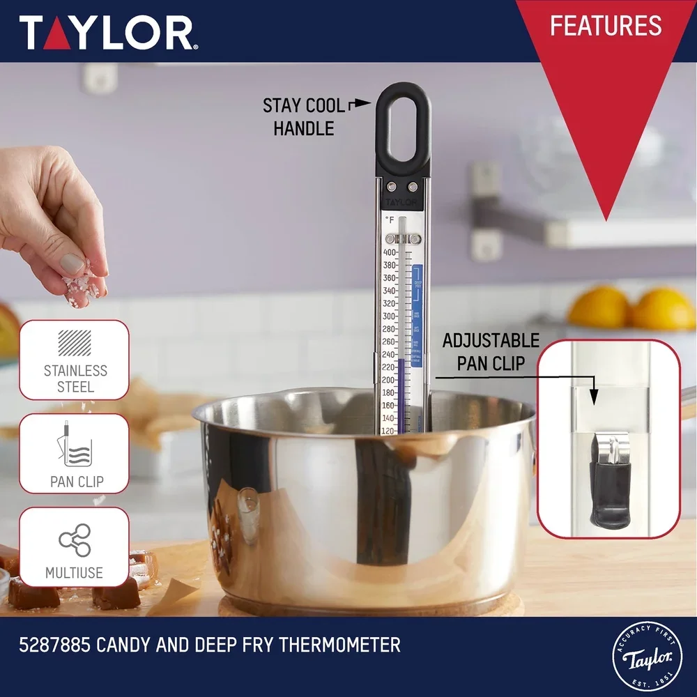 Termómetro de acero inoxidable para dulces con Clip ajustable, paleta analógica, herramienta de cocina para freír, termómetro de cocina profesional