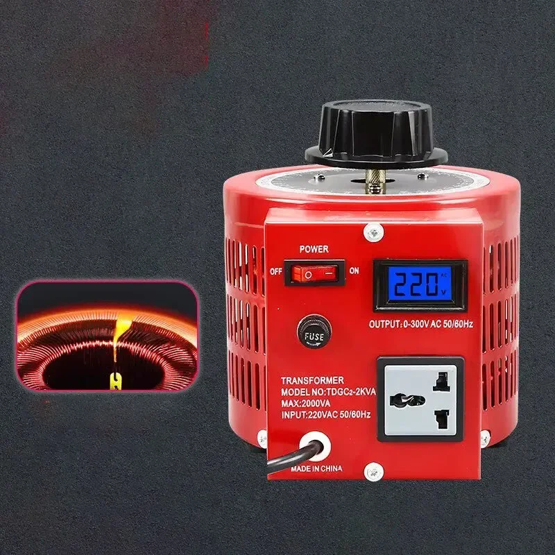 2000VA Single-Phase Variable Transformer, 0-300V Output Power Regulator for Electrical Voltage Adjustment