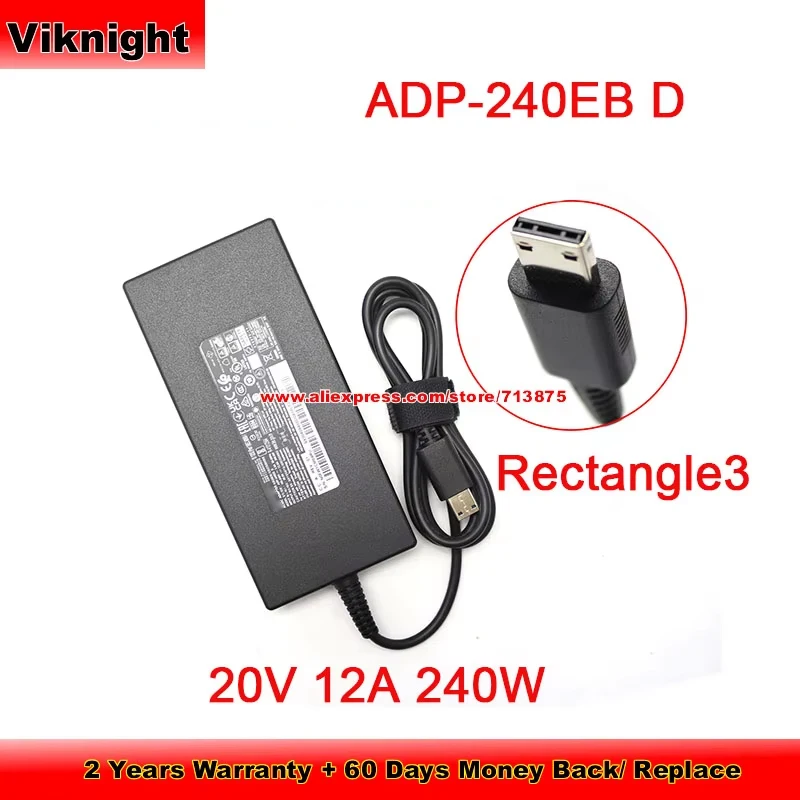 ADP-240EB D 20V 12A 240W AC Adapter Rectangle Tip for GP66 GE76 GE66 GP76 Creator 16P Stealth 17 Studio A13V RTX4080