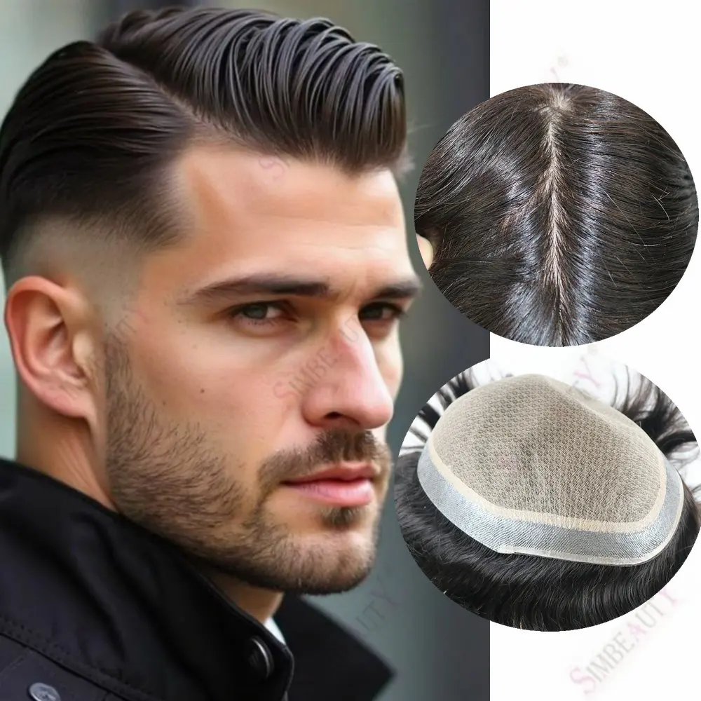 

Мужской парик, шелковая основа, искусственный мужской протез для волос, дышащий, 100% европейская система человеческих волос, натуральный парик для мужчин