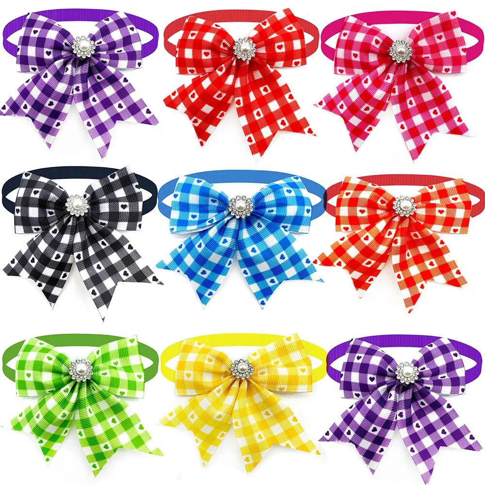 50/100pcs Valentine\'s Day Small Dog Bowties Pets Accessories Lattice Style Pet Bowties Grooming Products Small Dog Accessories