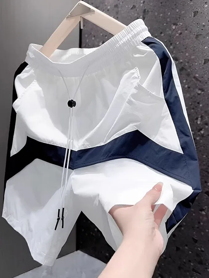 

Men's Summer Wide Leg Five Inch orts Qui Dry Spor Casual Pants High Waist Loose Fit Youth Faion Dragon Spitting Pearl