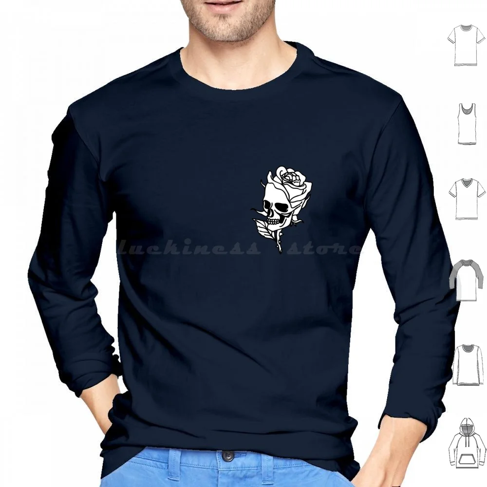 Skull Rose Hoodies Long Sleeve Skull Rose Floral Flower Music Band Emo Punk Metal Scene Tattoo Flash Goth Dark