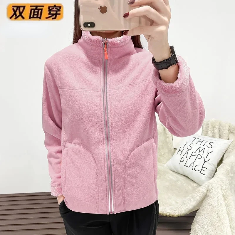 

Coral Velvet Double-Sided Fleece Jacket Women Spring Autumn Keep Warm Coat Top 2-Way Wear Casual Outerwear Outdoor Sportswear