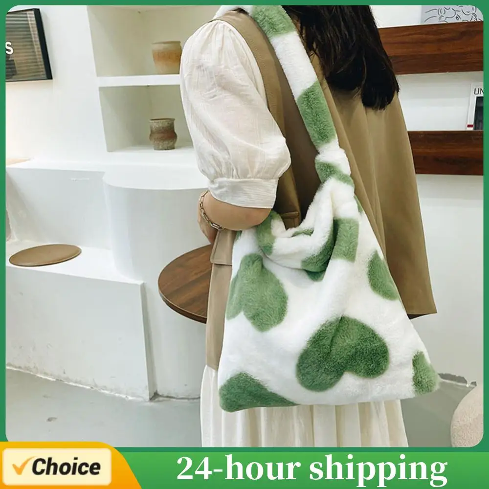 

Модные женские пушистые сумки на плечо, женская зимняя сумка подмышками, мягкая плюшевая сумка с ручкой, плюшевая сумка с сердечным узором, телефон и кошелек