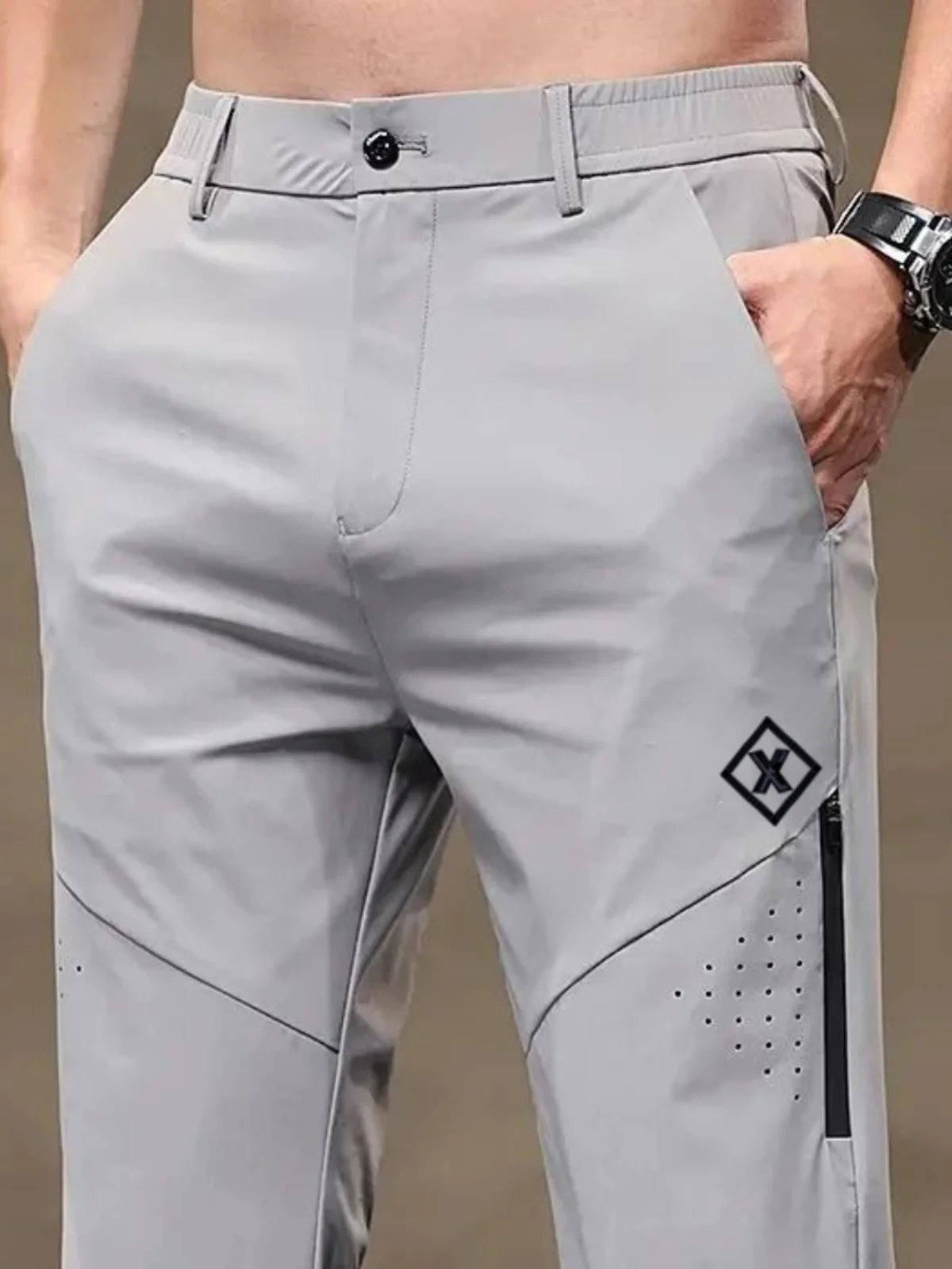 Men's Ice Silk Casual Pants Summer Thin Breathable Elastic Straight Leg Sports Pants Fashionable Urban Style Quick Dry Long P...