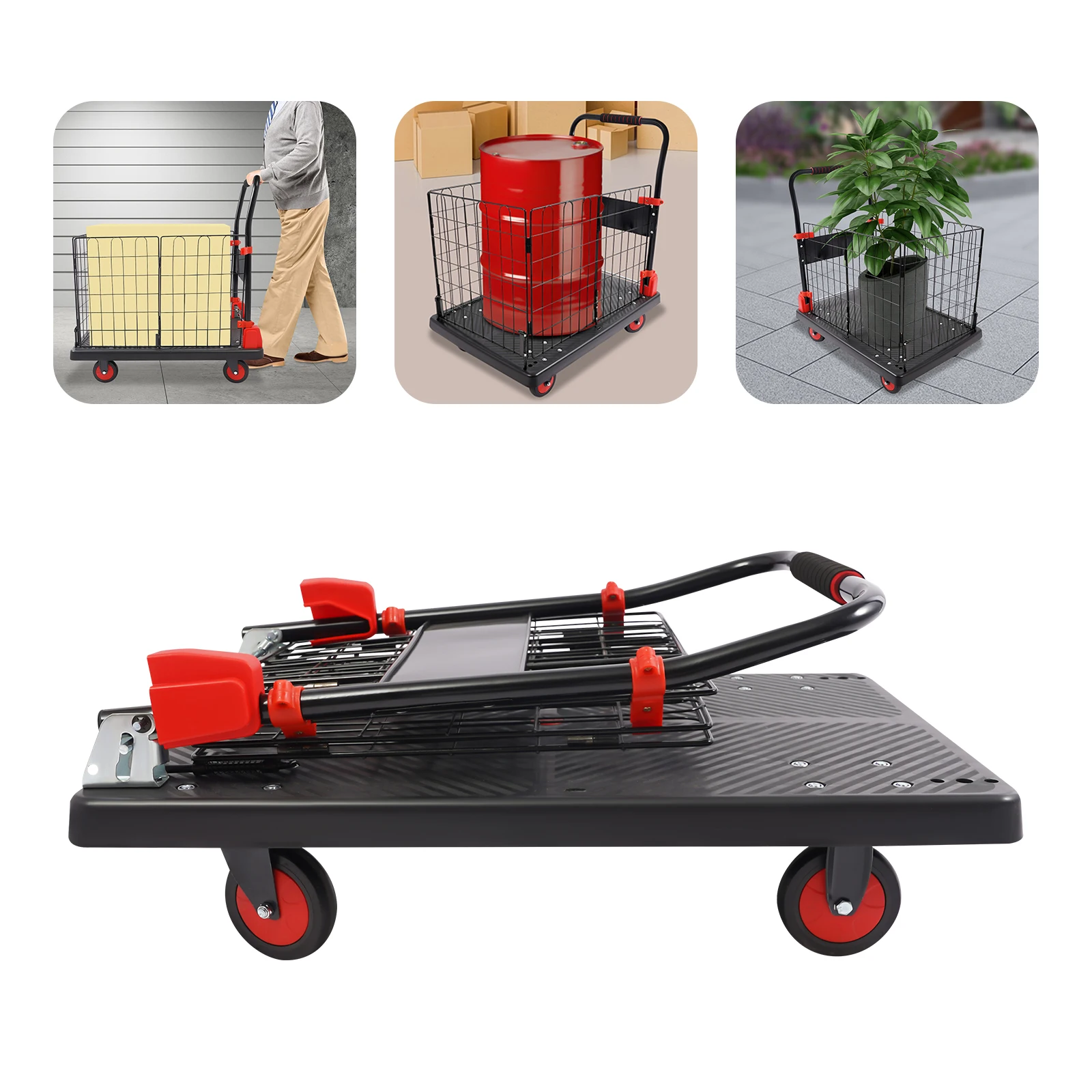 Removable Mesh Cart, Foldable Utility Wagon with Locking Wheels for Moving/Furniture/StorageWarehouse/Home/Logistics Use