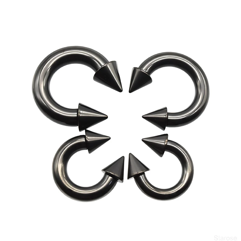 1 قطعة مقياس كبير أسود الفولاذ المقاوم للصدأ حدوة الحصان الدائري مع سبايك التعميم الحديد ثقب الأنف خواتم مخروط ثقب الحاجز خواتم