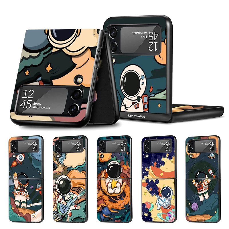 Cartoon Planet Astronaut Star Rocket Z Flip 7 Phnoe Case For Samsung Z Flip 6 5 4 3 5G Galaxy ZFlip7 ZFlip4 ZFlip5 ZFlip6 ZFlip3