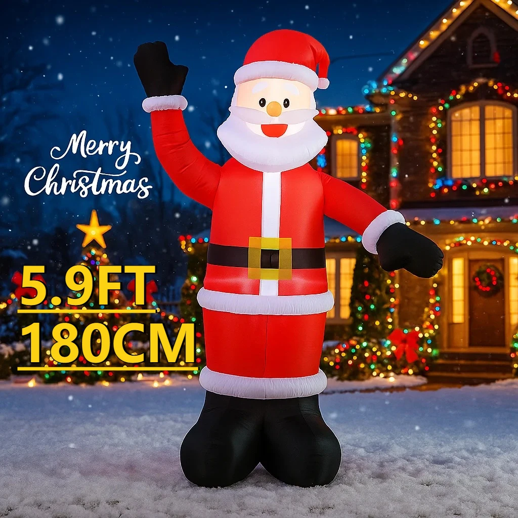 Iluminación navideña LED inflable de 5,9 pies, juguetes con brazo ondulado de Papá Noel, suministros para fiestas de Navidad, regalos festivos, decoración del hogar