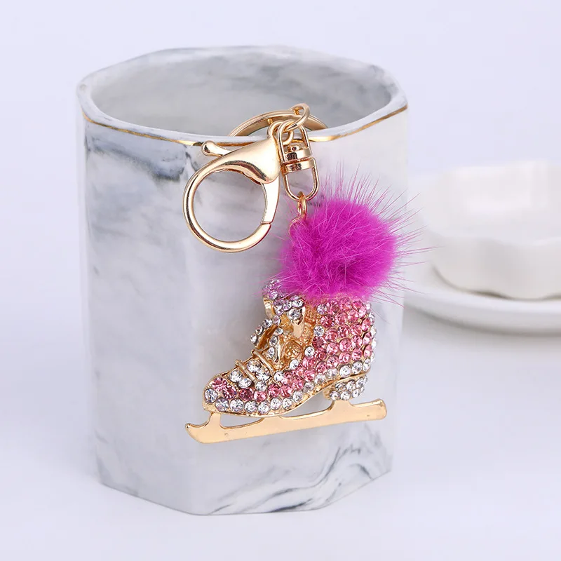 

Creative Ice Skating Shoes Keychain Women Backpack Rhinestone Ornament Key Ring