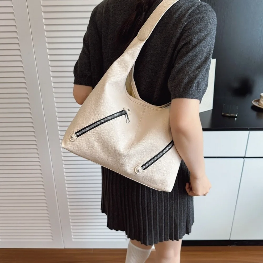 

Solid Color Soft PU Shoulder Bag Korean Style Pockets Underarm Handbag Anti-Splash Water Large Capacity Women Hobo Bag Travel