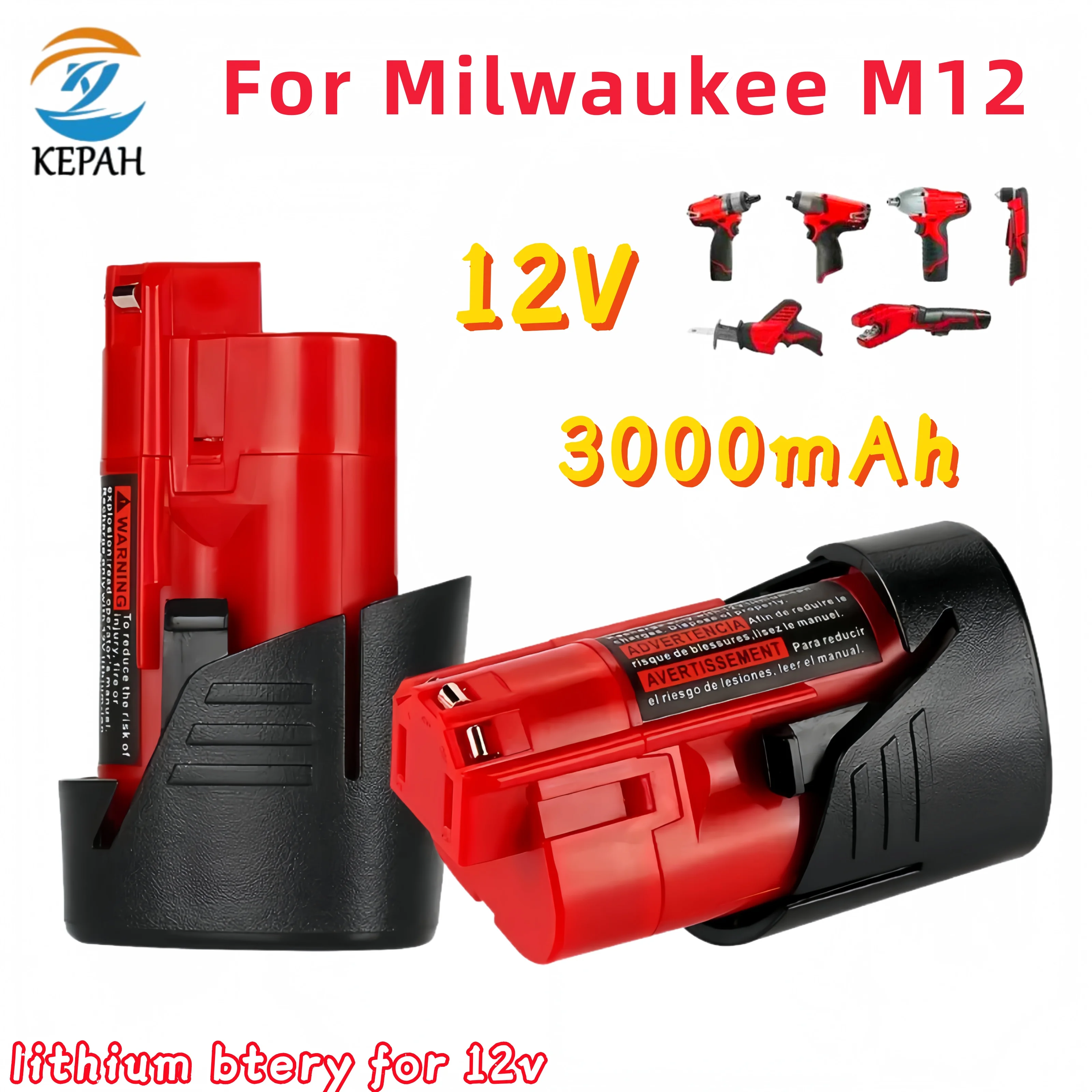NEW 3000mAh 12V Cordless Tool Battery Compatible with Milwaukee M12 XC 48-11-2410 48-11-2420 48-11-2