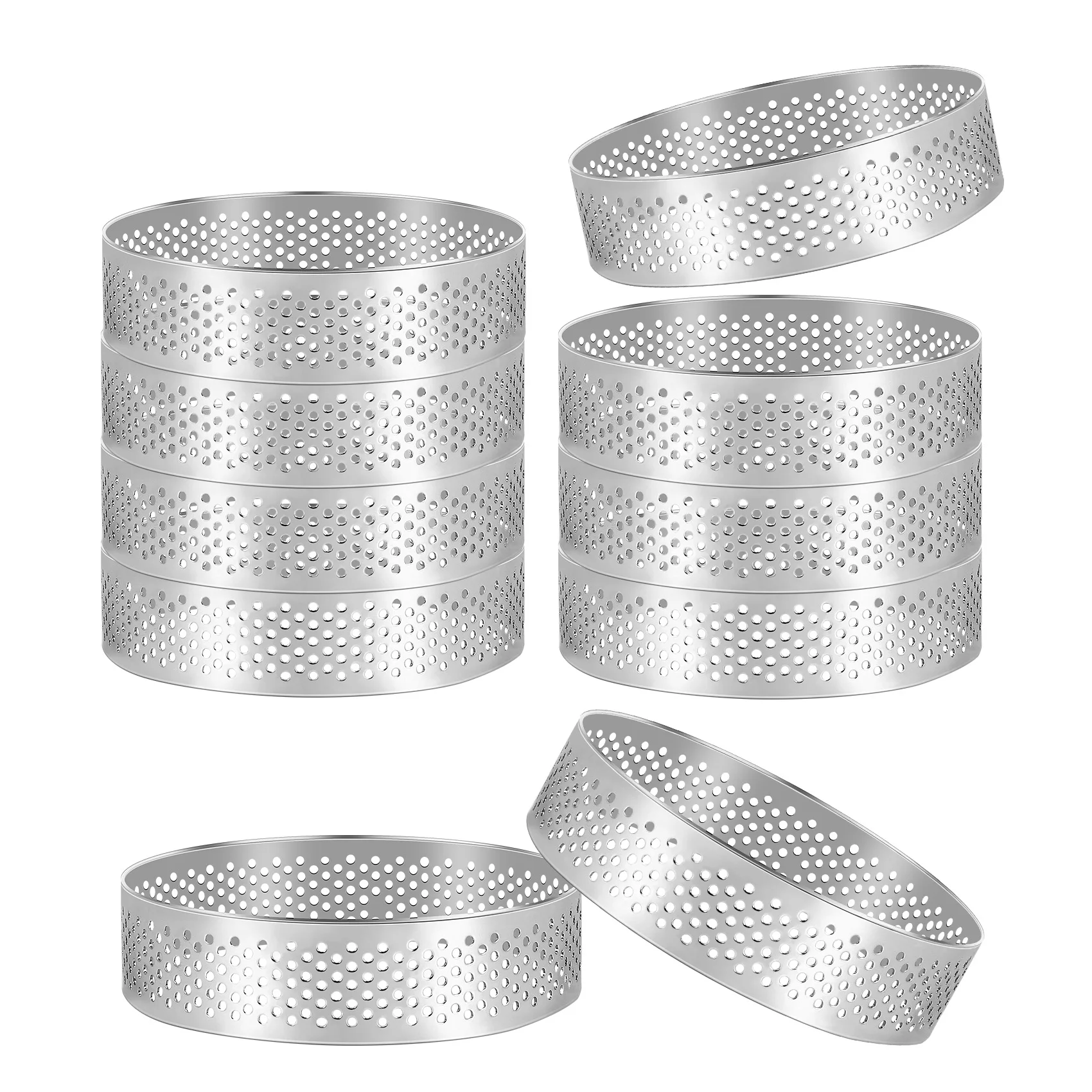 10Pcs Round Dessert Stainless Steel Perforated Fruit Pie Quiche Cake Mousse Mold Kitchen Baking Mold 6cm