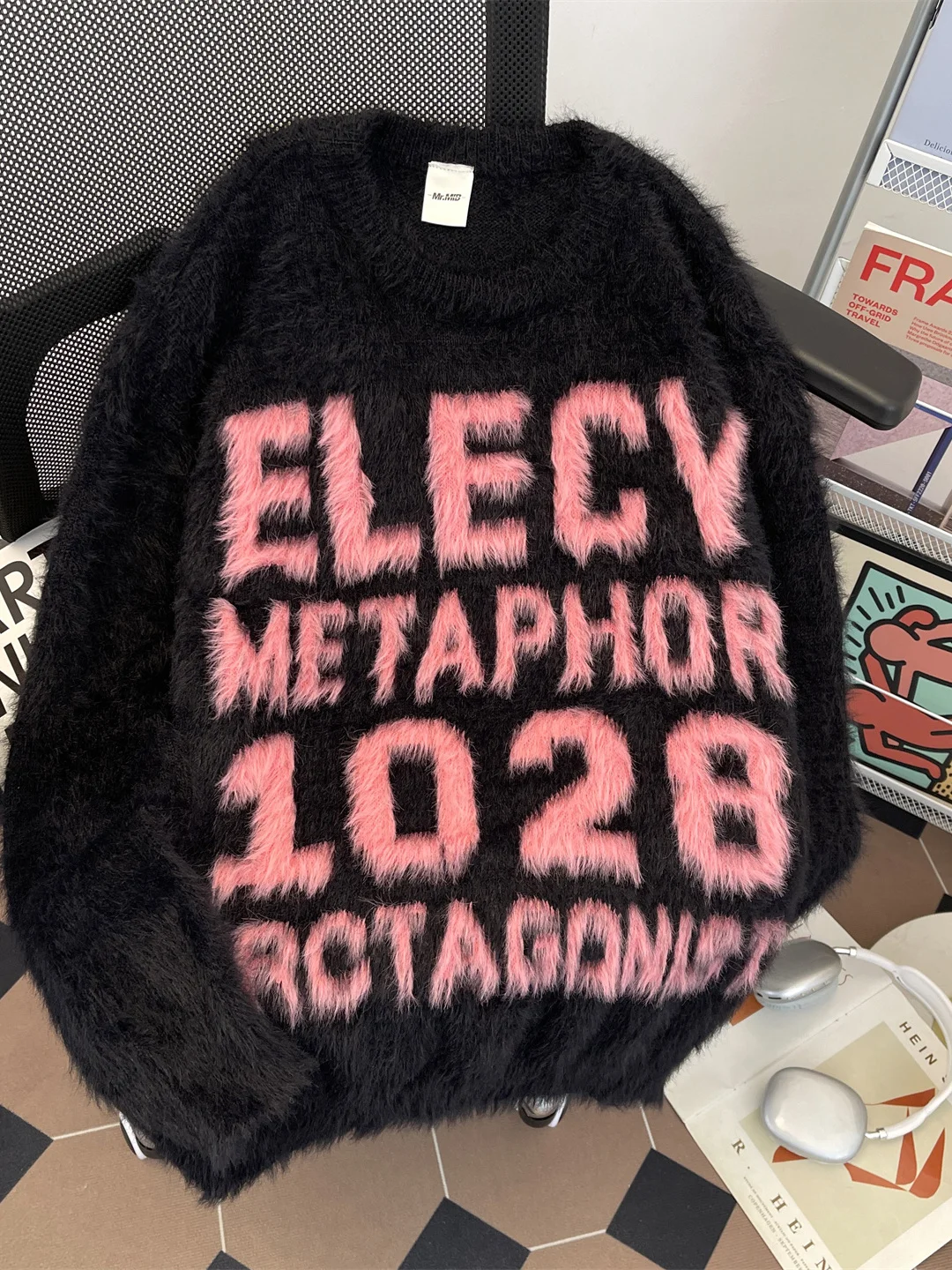 

Trendy Brand Water Rabbit Fur Knitted Sweater Men's round Ne Overhead Long Sve Warm Casual Sle Autumn Winter Color Blo