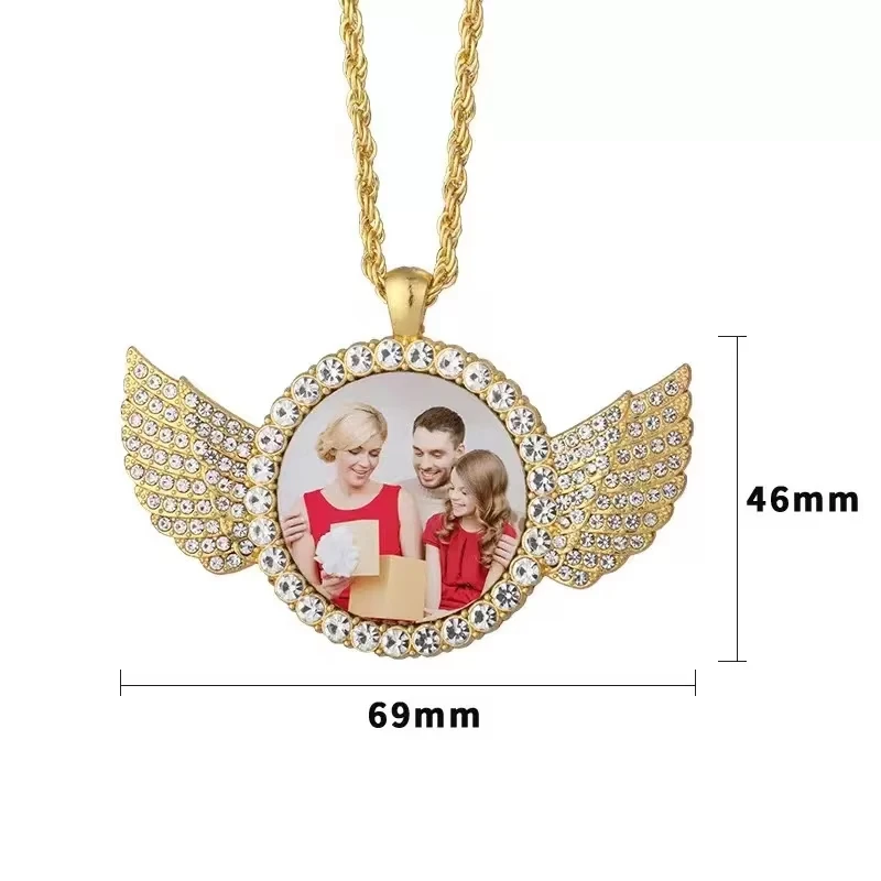 Custom Photo Angel Wing Round Necklace, Personalized Picture Pendant with Tennis Chain, Unisex Memory Jewelry for Men & Women image 6
