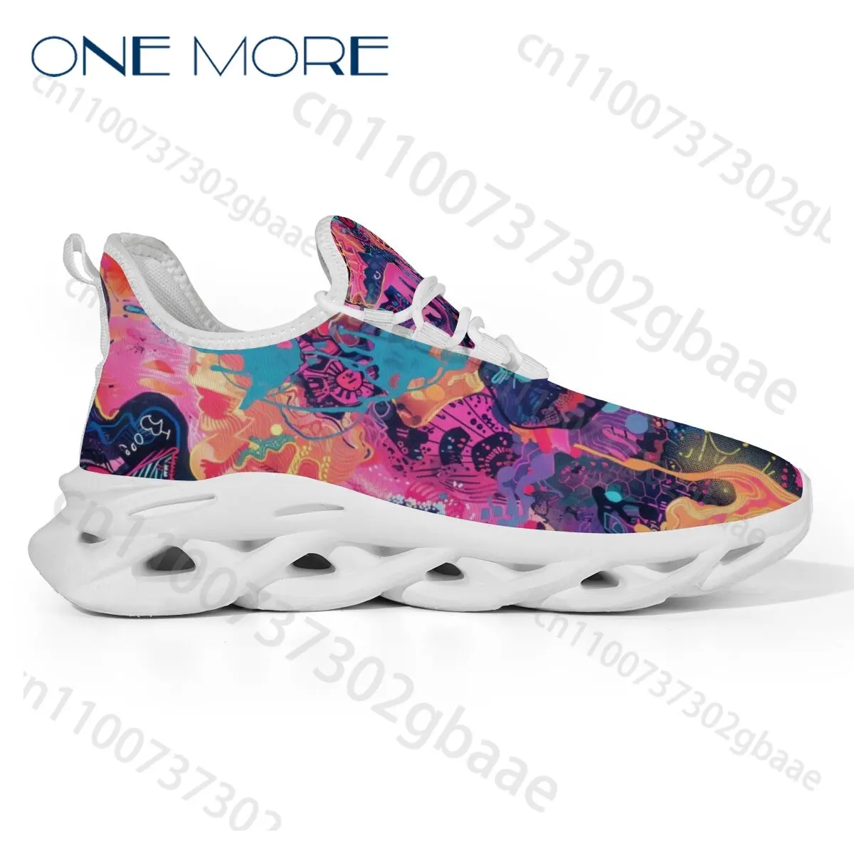 Colorful Psychedelic Abstract Art Print Cushion Sneaker Wave Blade Sole Light Sport Shoes Unisex Street Casual Trainers in Stock