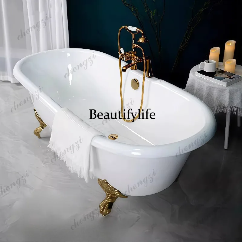 Retro French home independent small apartment, ceramic bath tank, light luxury bathtub in homestay