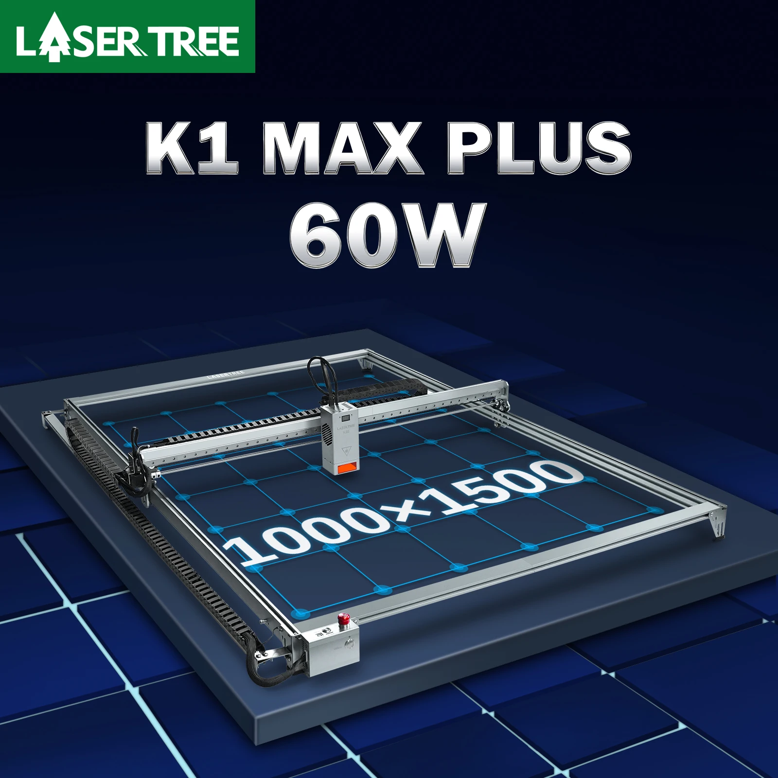 

LASER TREE K1Max Plus Лазерный гравер с лазерным модулем 60 Вт Деревообработка Гравировальный станок для резки Рабочая зона 1000x1500 мм