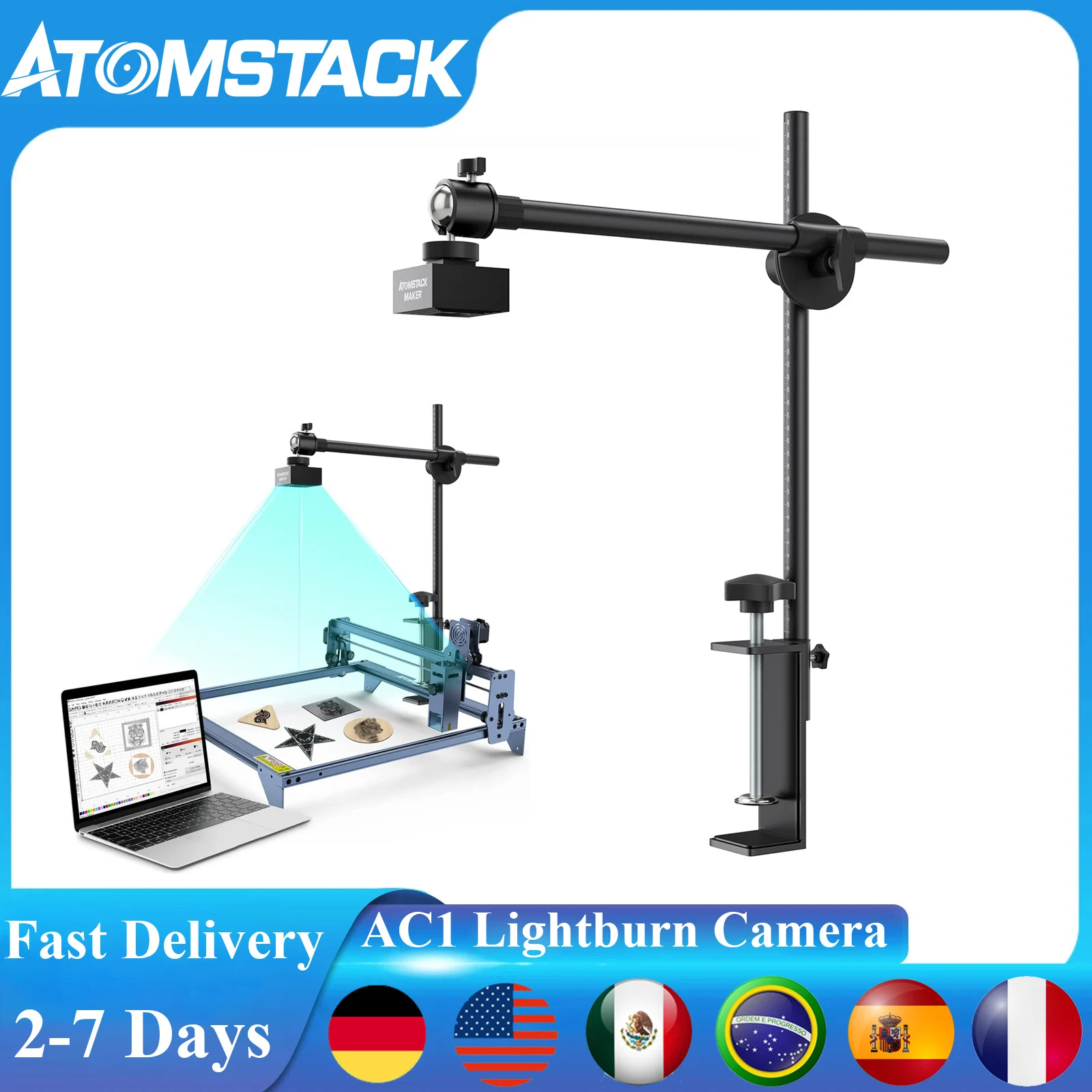 Kamera Atomstack AC1 Lightburn 1mm Precyzyjne pozycjonowanie Wielozadaniowy zapis wideo do grawerowania laserowego o powierzchni roboczej 400 * 400