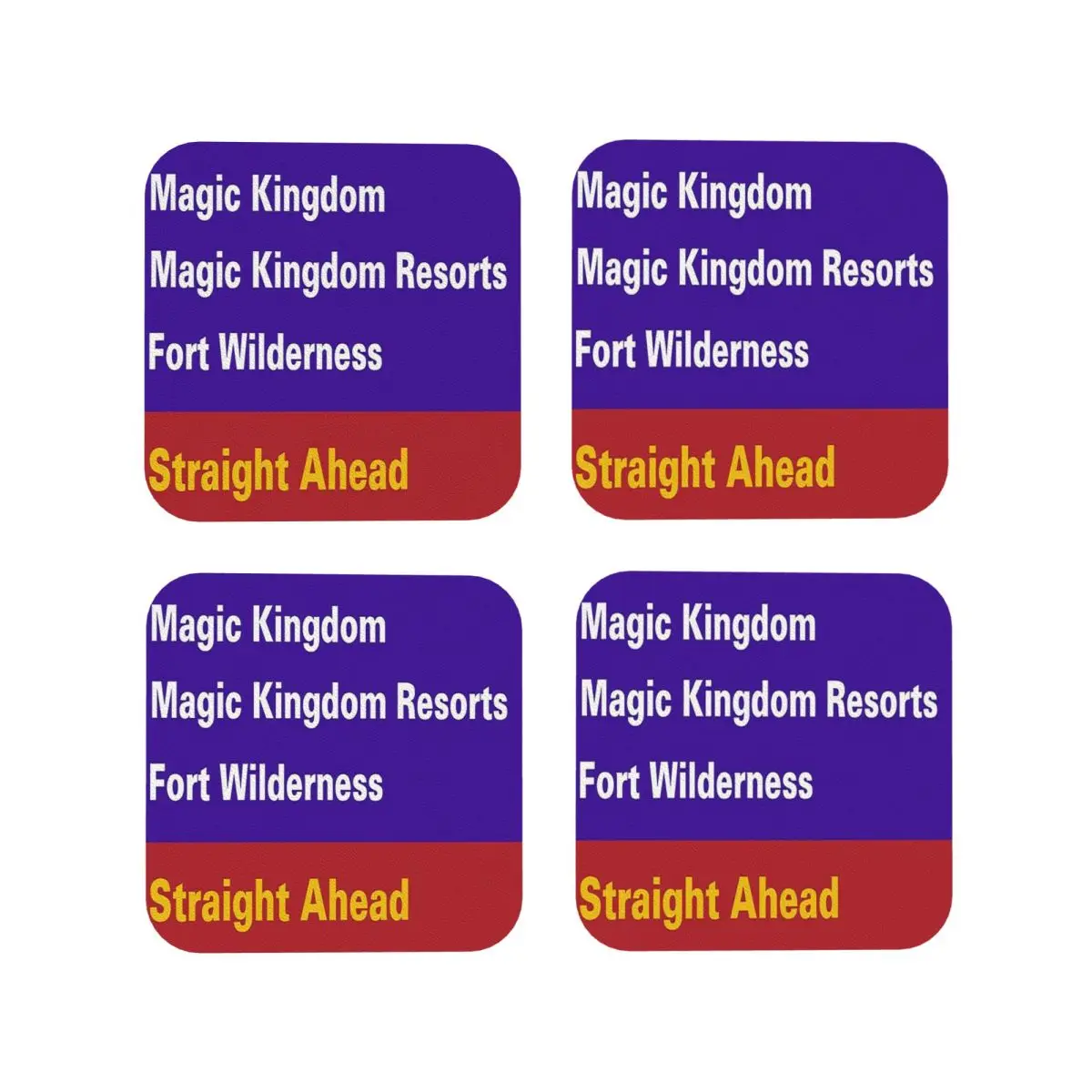 

Happiest Street Sign Magic Kingdom Coasters Kitchen Placemats Insulation Cup Coffee Mats For Decor Home Tableware Pads Set of 4
