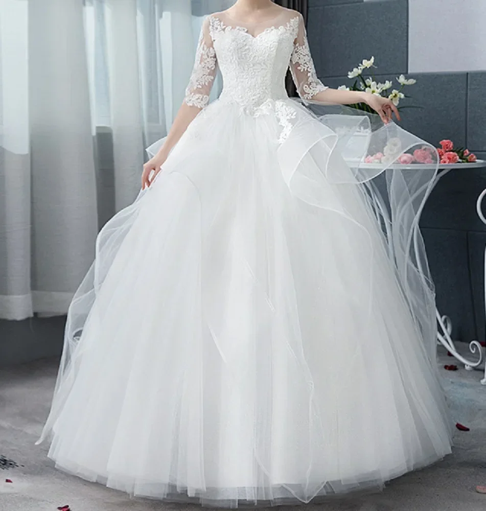 

Pretty A Line Women's Wedding Dresses Modern Appliques Lace Bride Gowns Charming V Neck Long Sleeve Vestidos Novias Boda