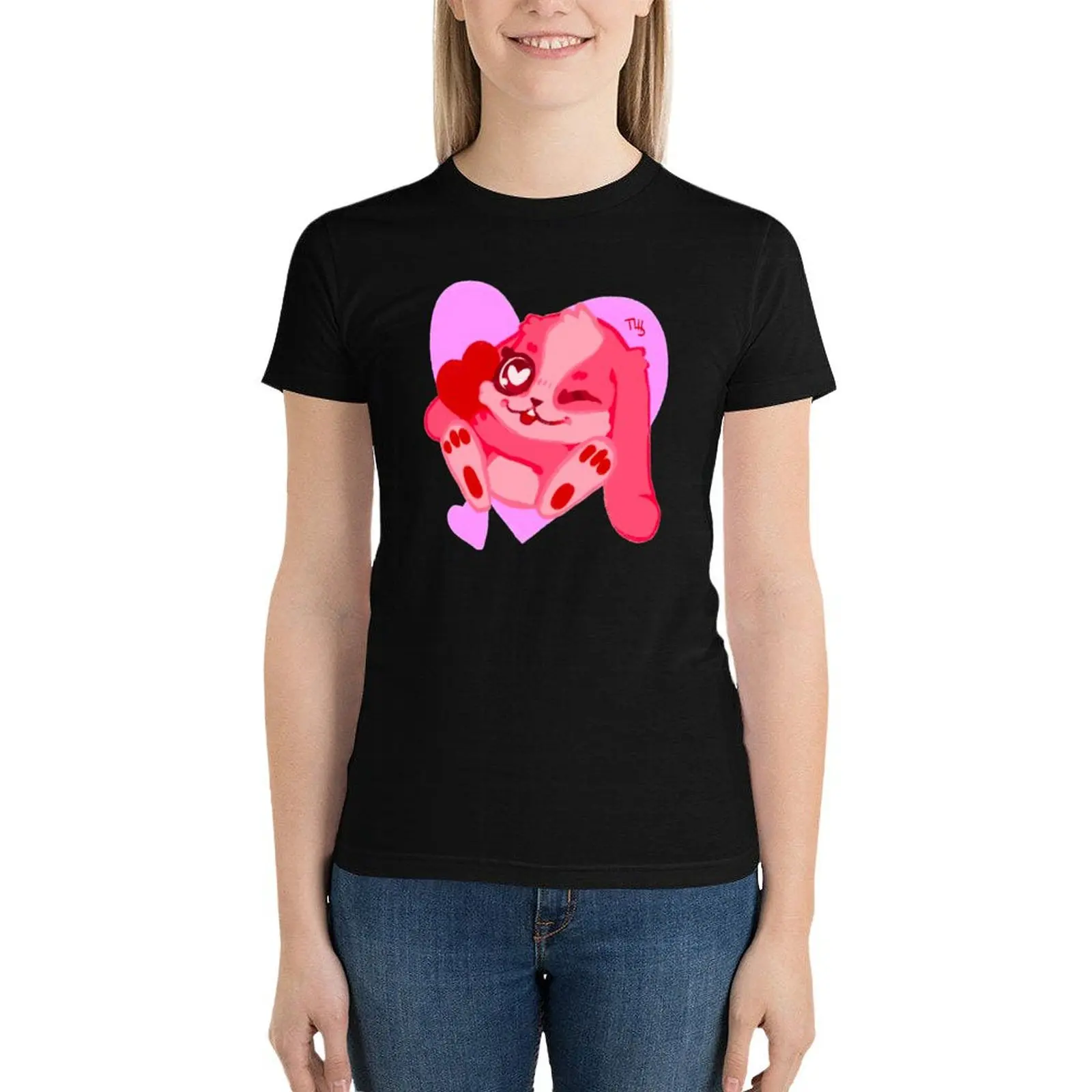 

Red Heart Bunny T-Shirt kawaii clothes lady clothes tops for Women