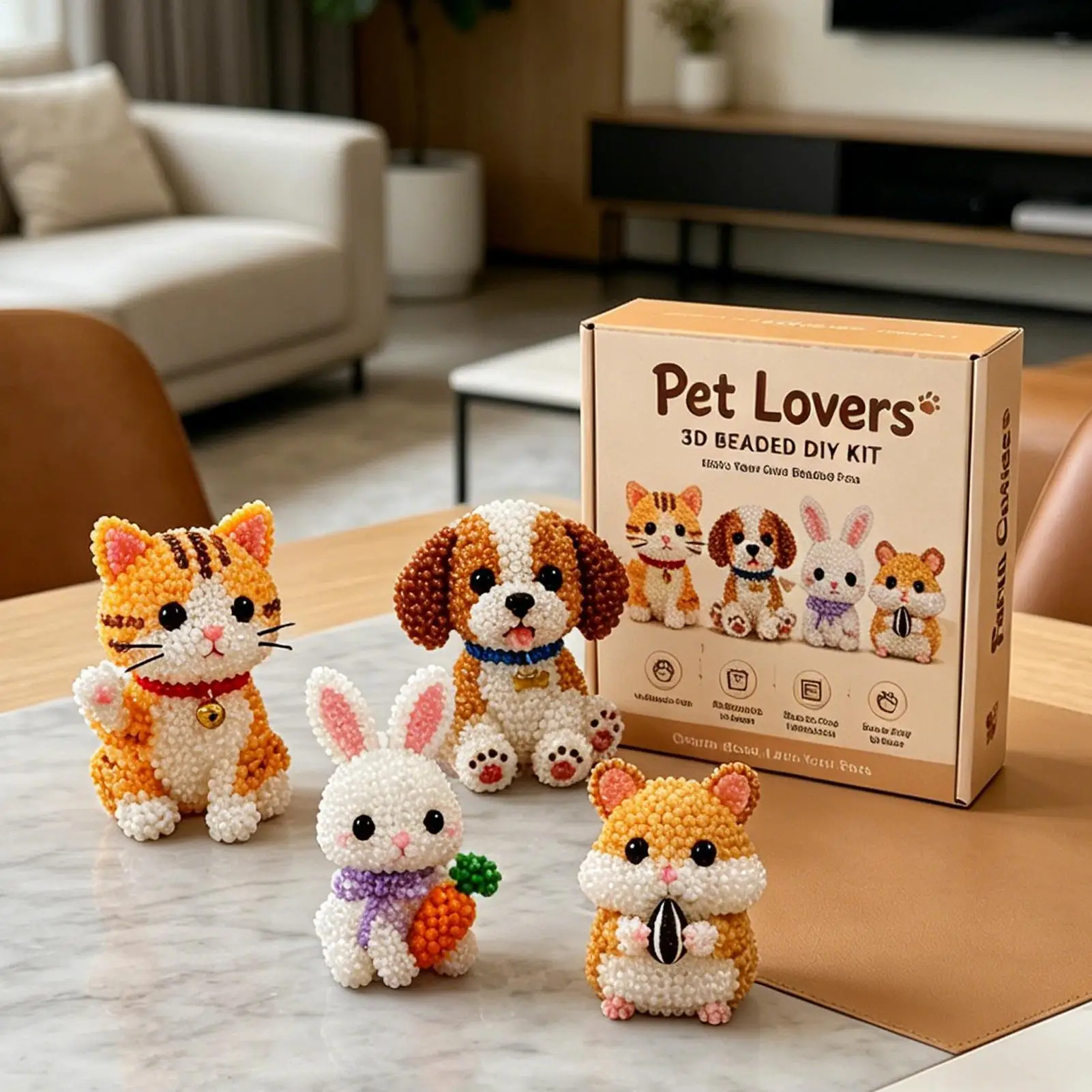 DIY Animal Beading Set Small Handmade Beadwork Supplies 3D Beaded Animal Craft Kit For Kids Teens Men Women Beginners