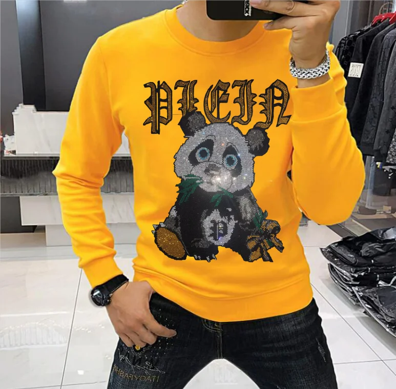 

Winter Men's long-sleeved Sweatshirts Rhinestones Shinning Hot Drilling Sweatshirts Man's Casual Rhinestone Over size