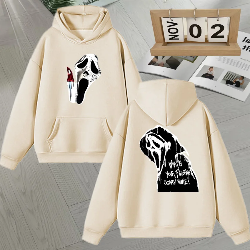 Horror Halloween Graphic Double Sided Print Hoodies Streetwear Style Hoodie Long sleeve Autumn Winter Fleece Sweatshirts Unisex