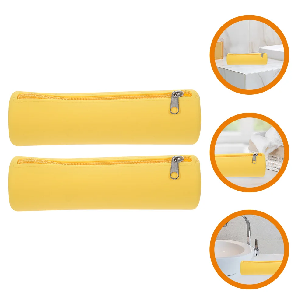 

Yellow Silicone Portable Makeup Brush Storage Bag Traveling Case For Brushes Accessories Cosmetics Organizer Travel Pouch