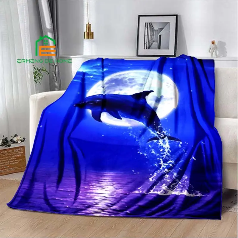 Animal Dolphin Pattern Throw Blanket Warm Blanket for Home, Picnic, Travel, Office,Plane for Adults, Kids, Elderly 5 Sizes