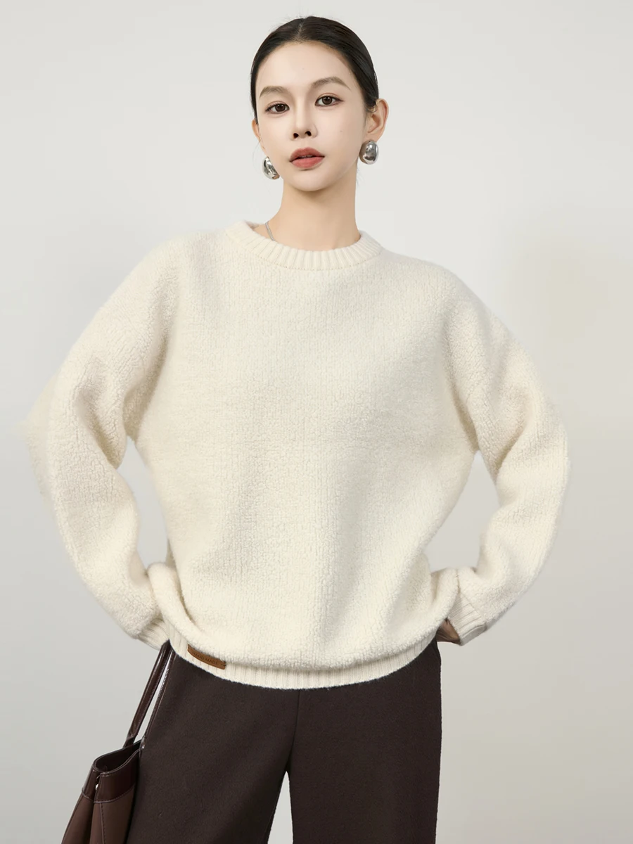 

Ladies Thiened Woolen Knitted Sweater round Ne Loose Fit Autumn Winter Warm Casual Sle Long Sve Knitwear