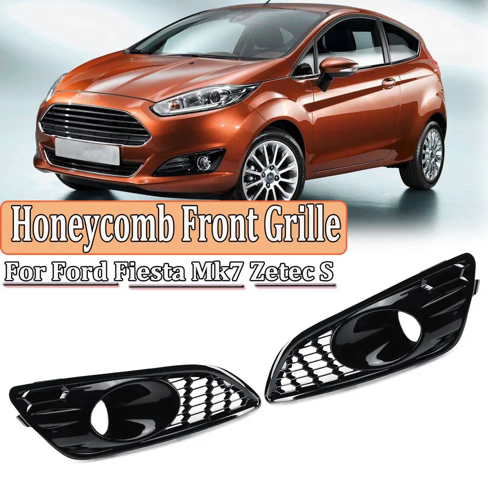 Pair Hollow Mesh Honeycomb Car Front Bumper Fog Lamp Lower Grille For Ford Fiesta MK7 Zetec S / Sport 2012-2017 Fog Light Grill