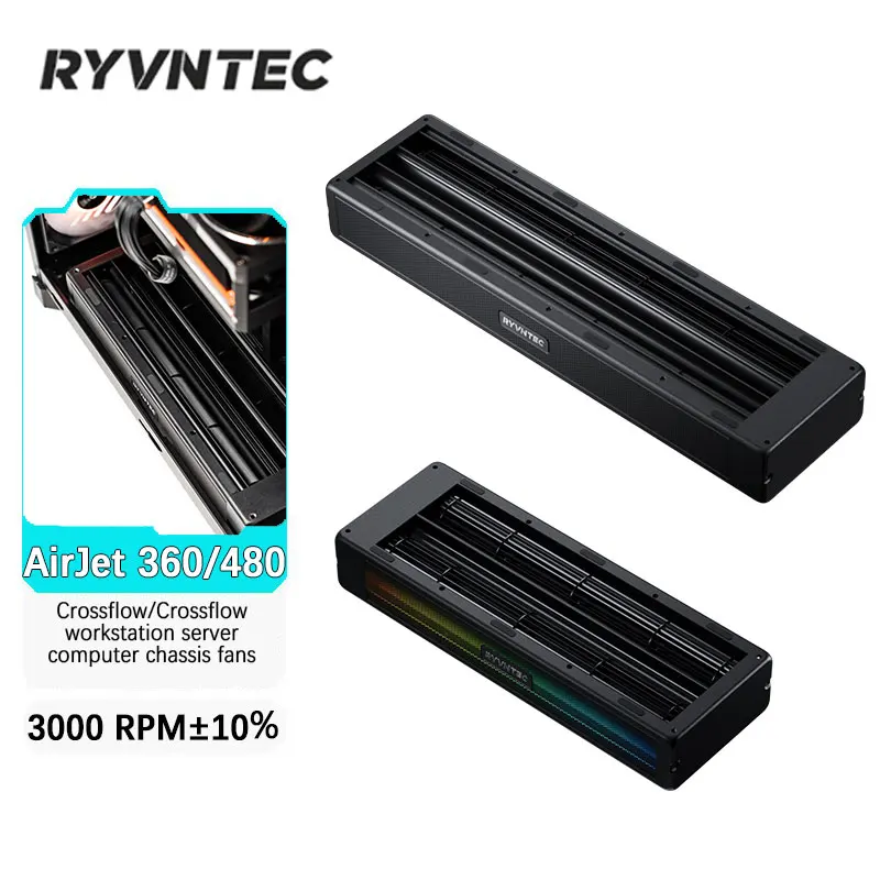 RYVNTEC AirJet 360/480 Axial Flow Server Computer Case Fan PWM ARGB Synchronized 3000 RPM High-Performance Workstation Radiator