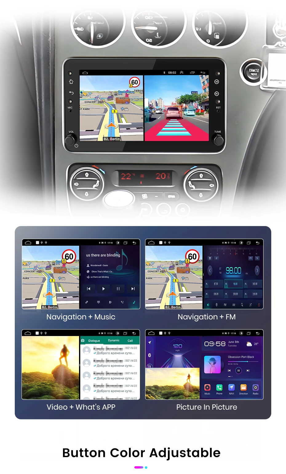 Junsun 7" Wireless Carplay Android Auto Autoradio für Alfa Romeo 159 Brera Spider Sportwagon Stereo GPS Multimedia Player FM SWC – Detail 25
