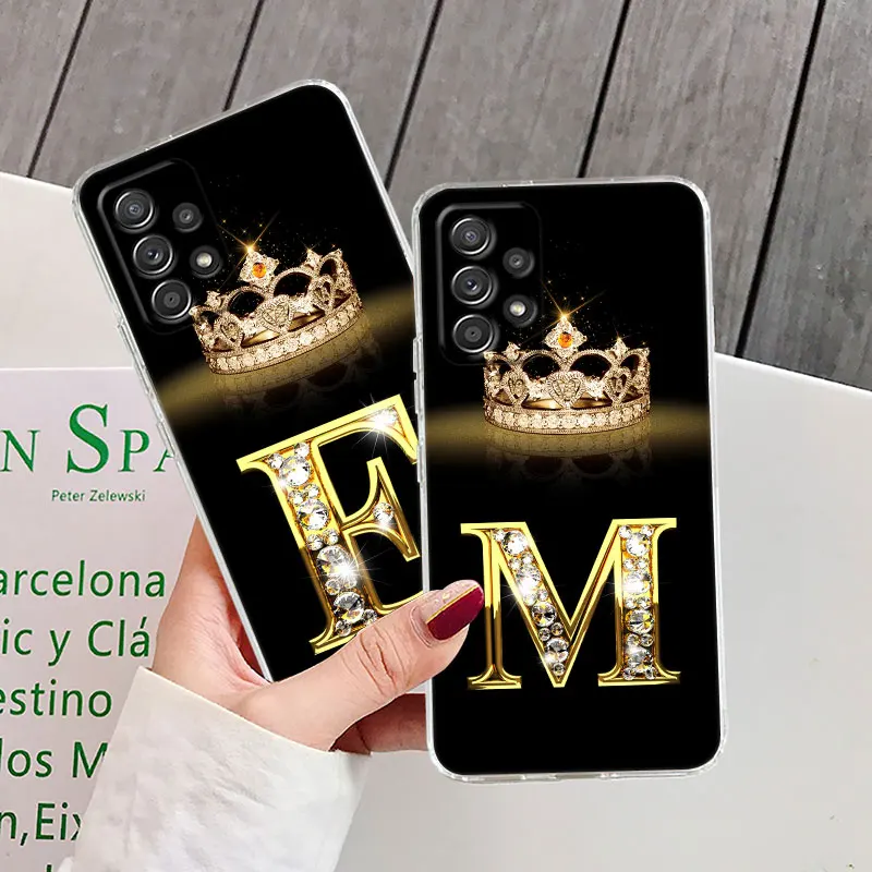 Initial E M J F K L H I Letter Case For Samsung Galaxy A55 A54 A52 A53 A15 A14 A13 A21S A23 A51 A34 A35 A33 A32 A72 Clear Cover