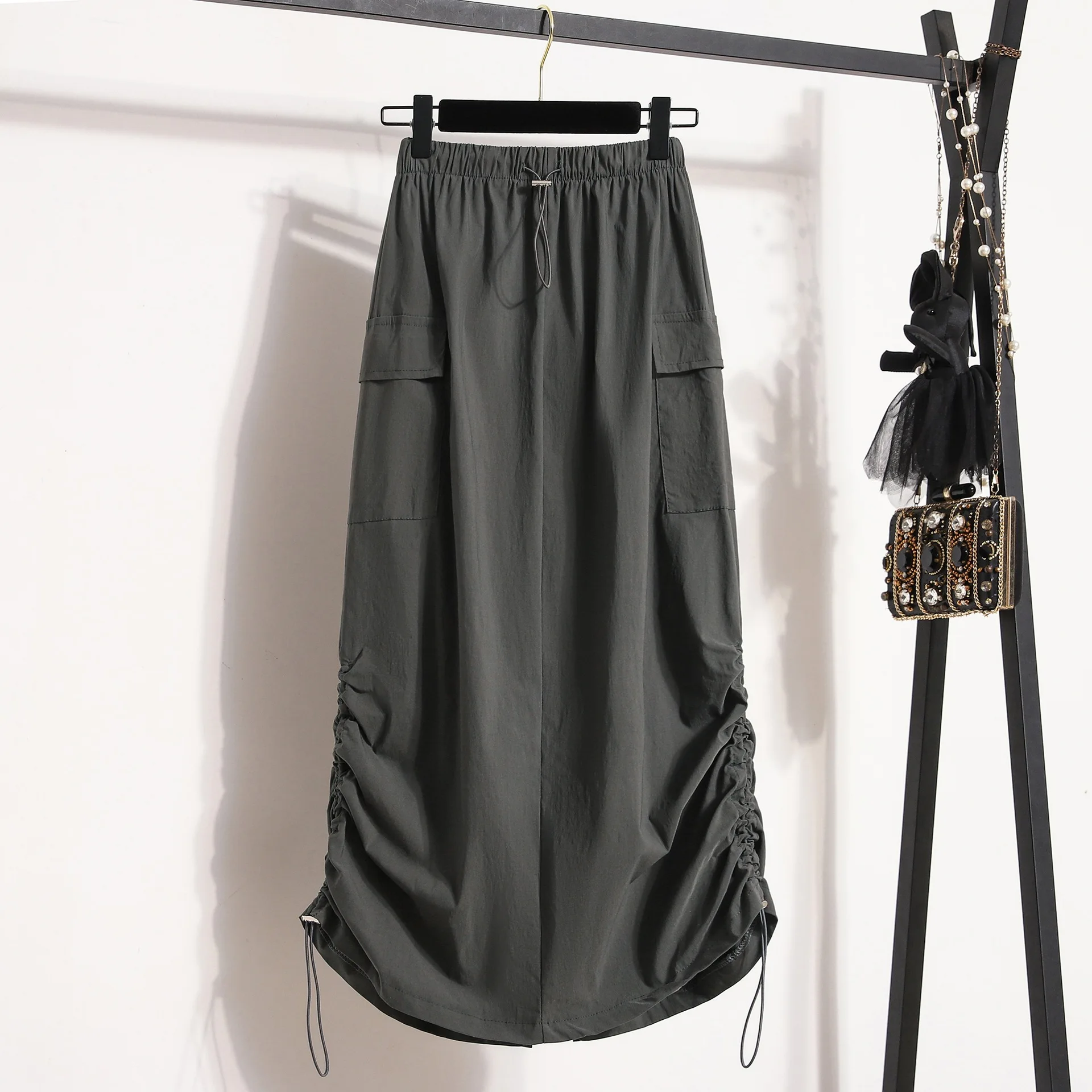 saias casuais de algodão femininas verão saia com cadarço