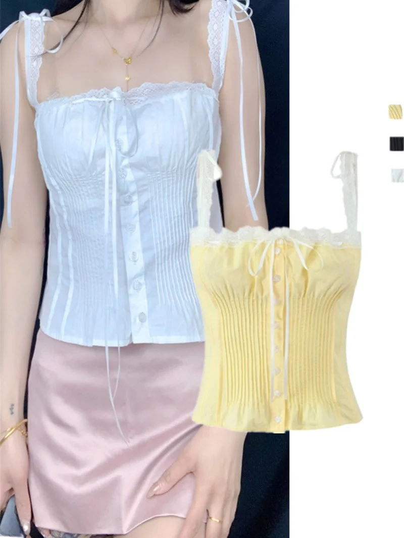 

Модный женский укороченный жилет в стиле ретро с кружевной отделкой и завязками на талии, цветной, для уличного стиля