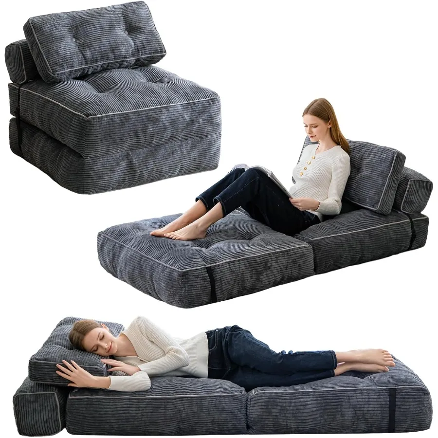 Folding Couch Sofa Bed Convertible Sleeper Chair with Pillow Foldable Mattress with Back Support Portable Fold Out Chair Bed Fl