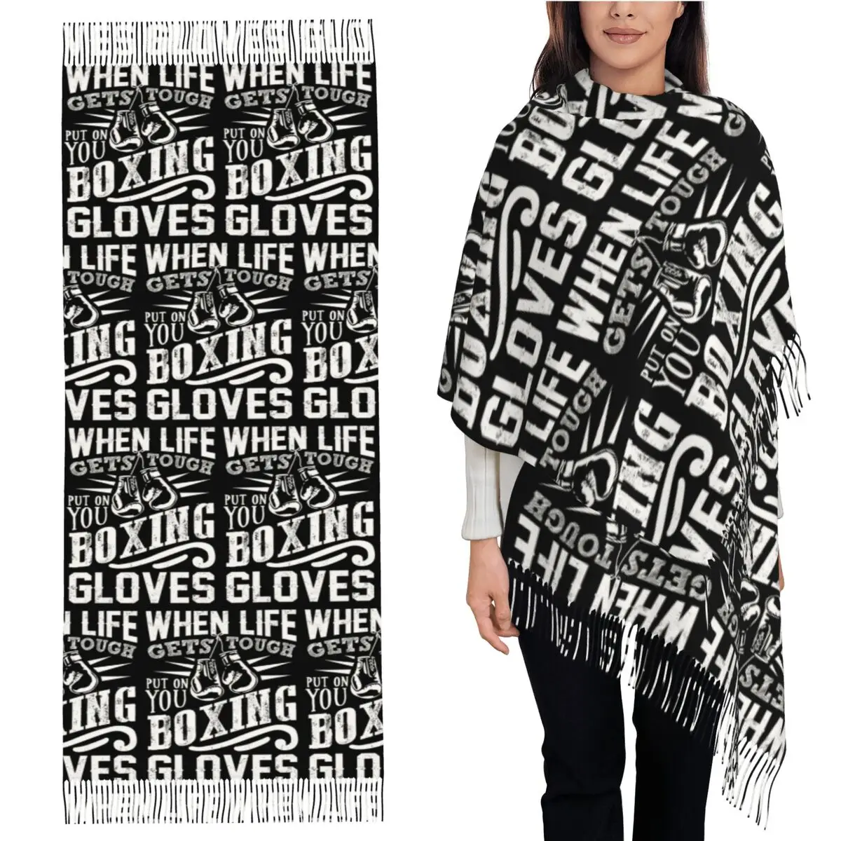 

Boxing Gloves Scarf Tassel Scarves for Women Soft Warm Shawls and Wraps Long Fall Winter Shawl Wrap