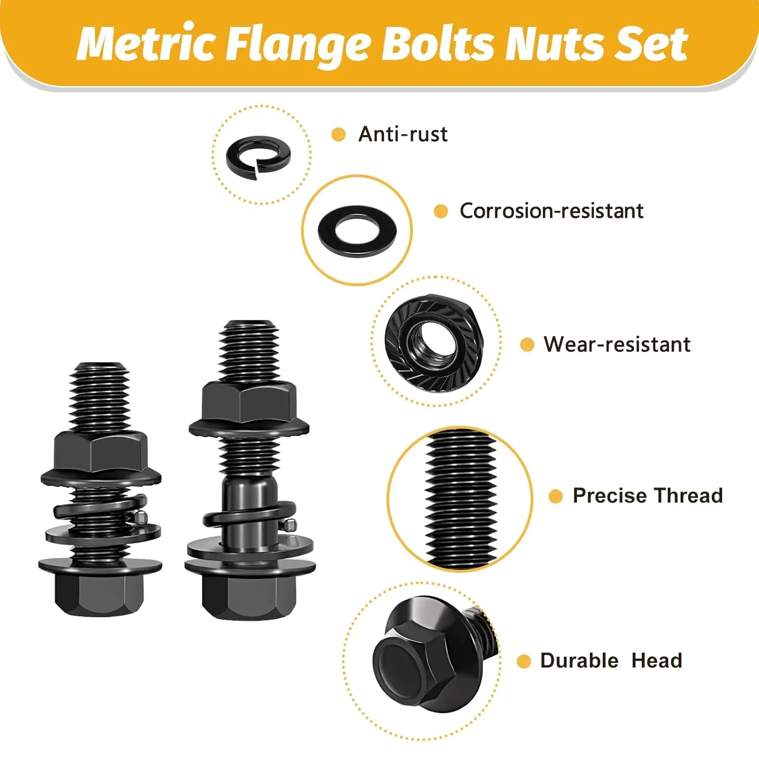 Flange Bolt Assortment. 300Pcs M6 M8 M10 Bolt Kit,M6 x1.0 M8 x1.25 M10-1.25 (12mm to 35mm) Hex Bolts Nuts and Washers Kit,Black