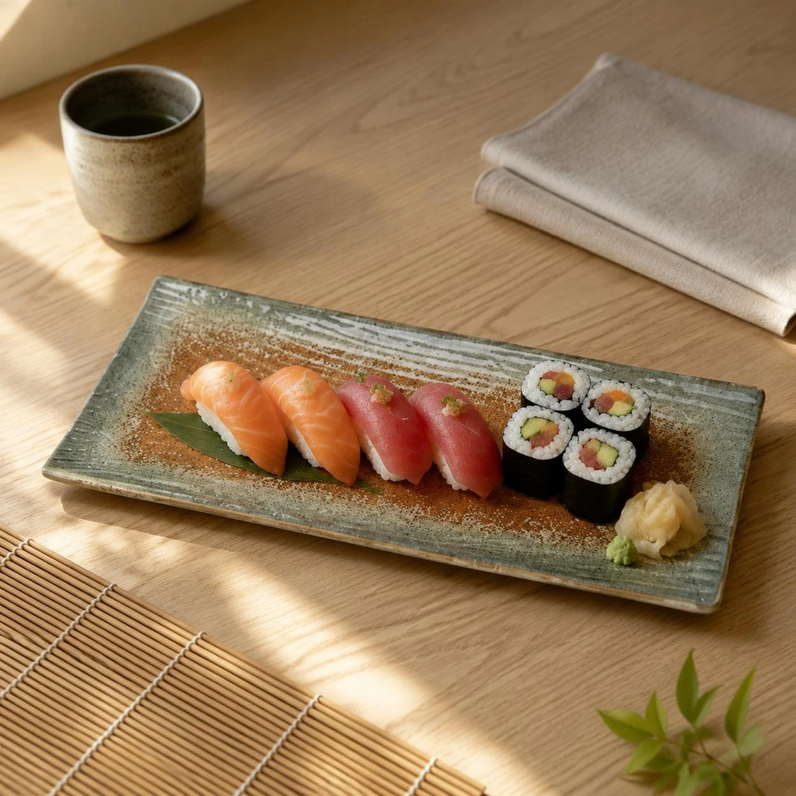 Rectangular Ceramic Serving Plate Raised Edges Rectangular Sushi Plate Porcelain Sushi Platter Narrow Tableware Tapered Ends