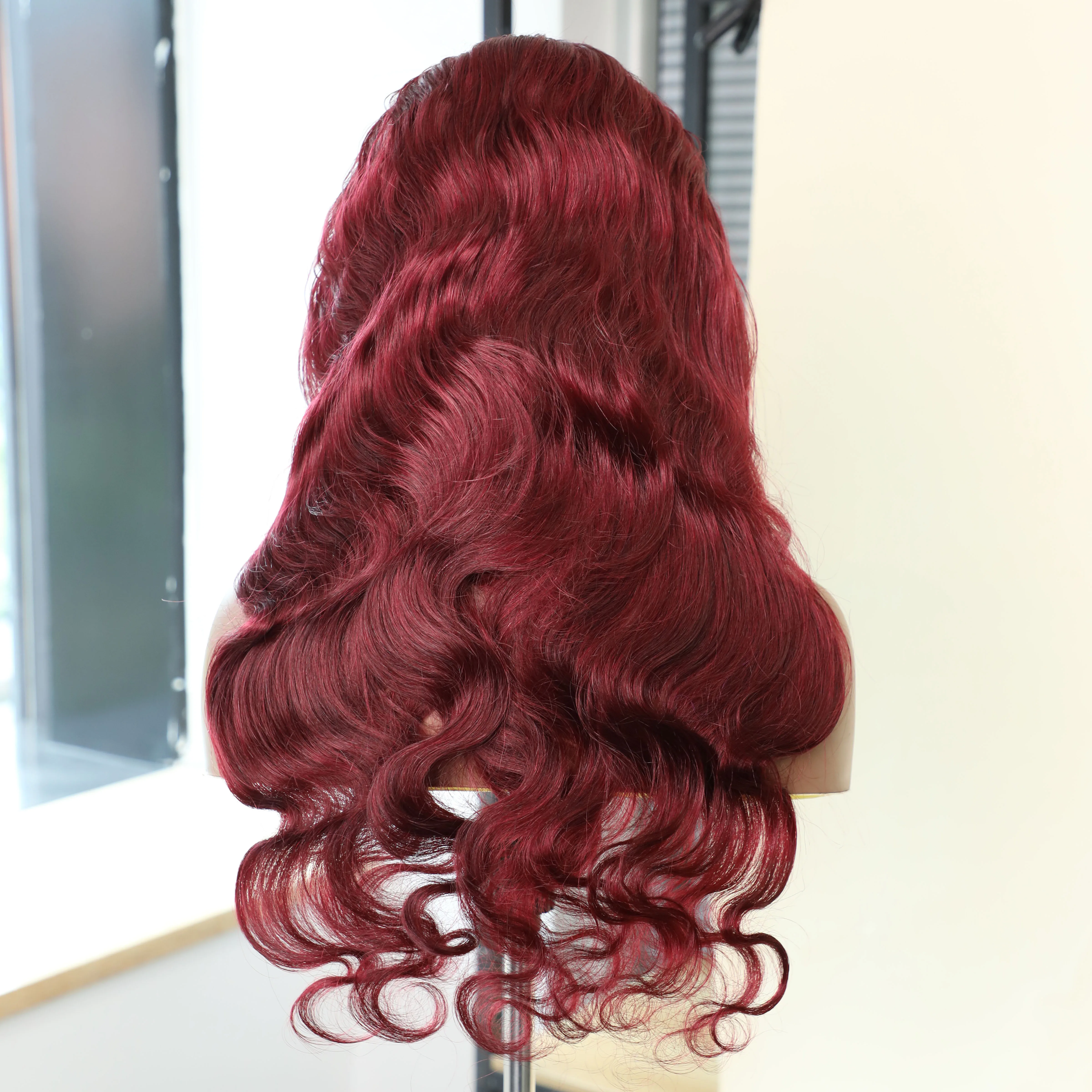 34 Inch Woman Wigs Brazilian Hair Wig 13x4 13x6 Transparent Lace Front Human Hair Wig For Women 220 Density 99J Red Burgundy