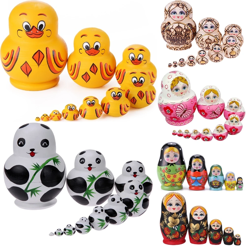 Cartoon 10-layer Wave Owl Russian Nesting Toys Animal Wooden Matryoshka Kid Teaching Artwork Ornaments for Family Friend Present