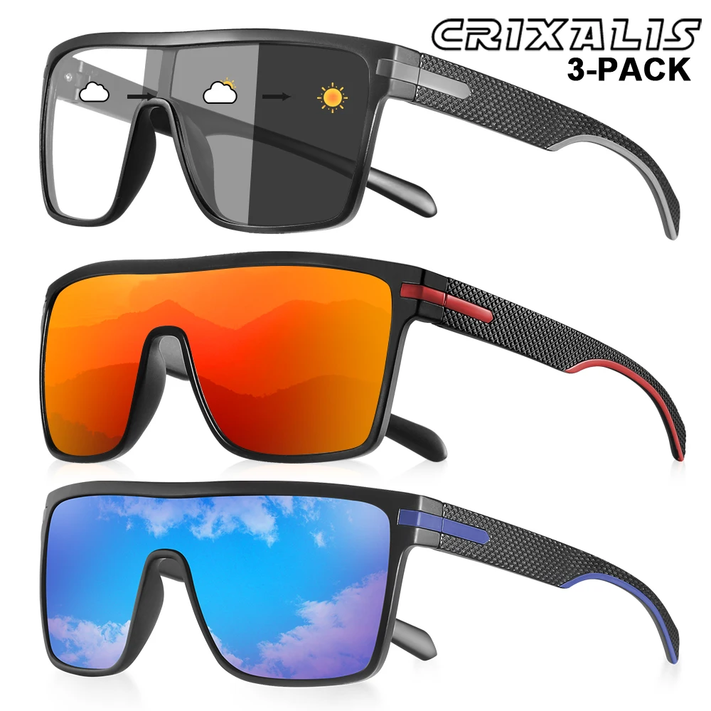 CRIXALIS 3PCS Outdoors Sports Polarized Sunglasses for Men Women Fashion Hiking Skiing Fishing Sun Glasses Goggles Shades UV400