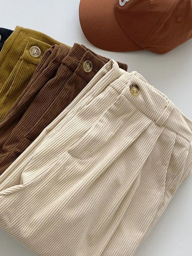 Vintage High Waist Corduroy Pants Women Classic Baggy Wide LegTrousers Korean Fashion All Match Streetwear Overalls Clothing